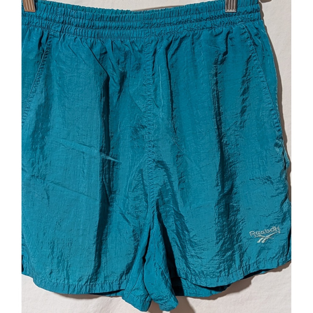 Vintage Reebok Sport Men's Large Teal Nylon Athletic Running Shorts 90s Y2K